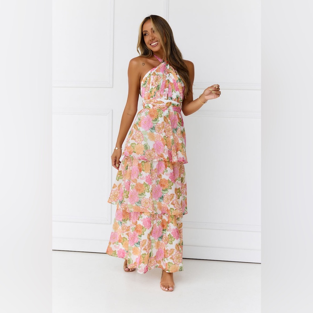 Hello Molly ROSEWATER SPLASH HALTER MAXI DRESS PRINT